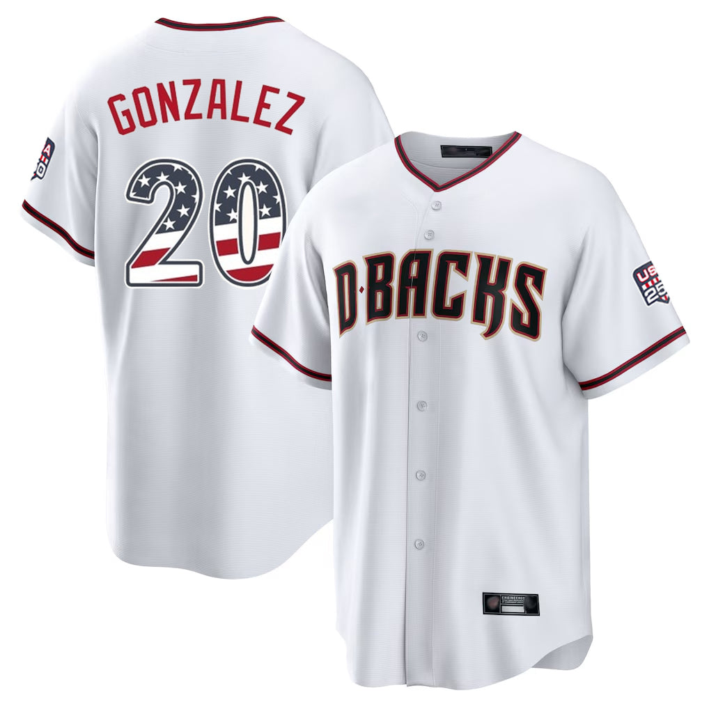 Arizona Diamondbacks #20 Luis Gonzalez Player White Jermy USA 250 Fourth of July Home Game Stitched Jerseys