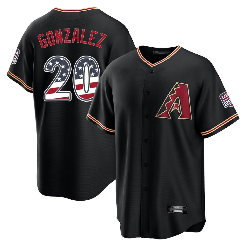 Arizona Diamondbacks #20 Luis Gonzalez Player Black Jermy USA 250 Fourth of July Game Home Stitched Jerseys