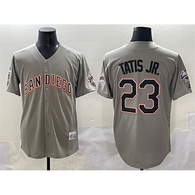 San Diego Padres #23 Fernando Tatis Jr. Gray Jermy Fashion Throwback With Patch Cool Base Stitched Jersey