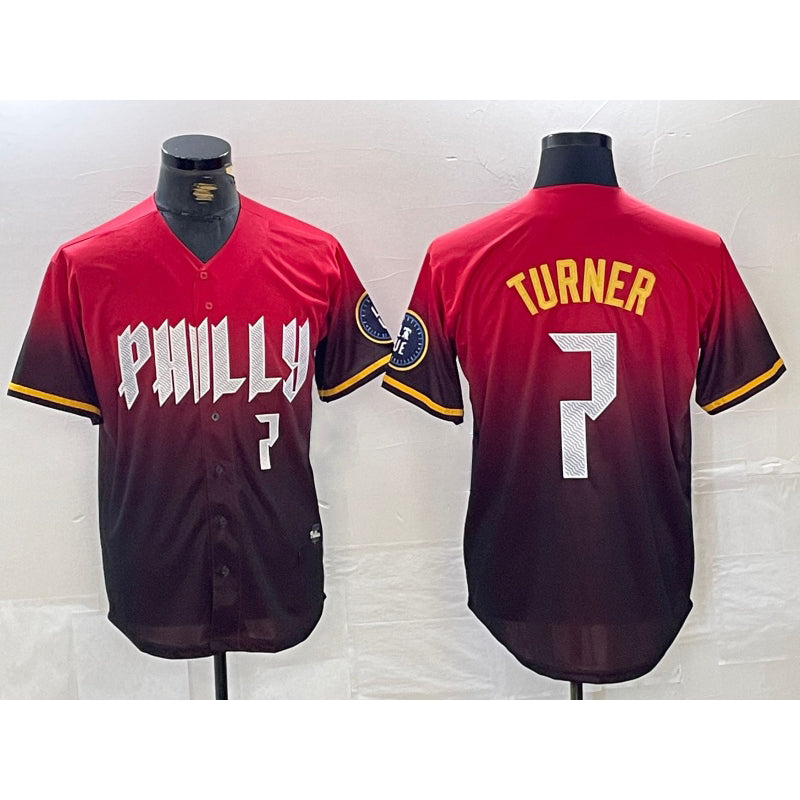 Philadelphia Phillies #7 Trea Turner Red Jermy 2024 City Player Number Cool Base Jersey 2