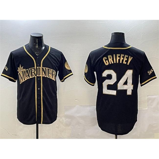 Seattle Mariners #24 Ken Griffey Jr. Black Gold Jermy Cool Base Stitched Jersey