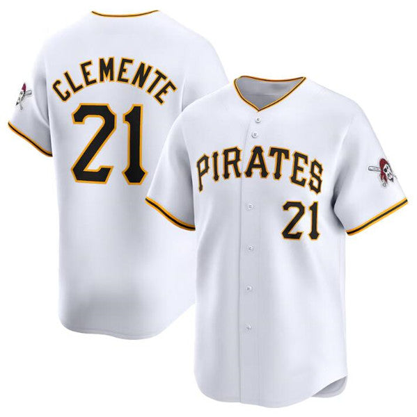 Pittsburgh Pirates #21 Roberto Clemente White Jermy Home Limited Stitched Jersey