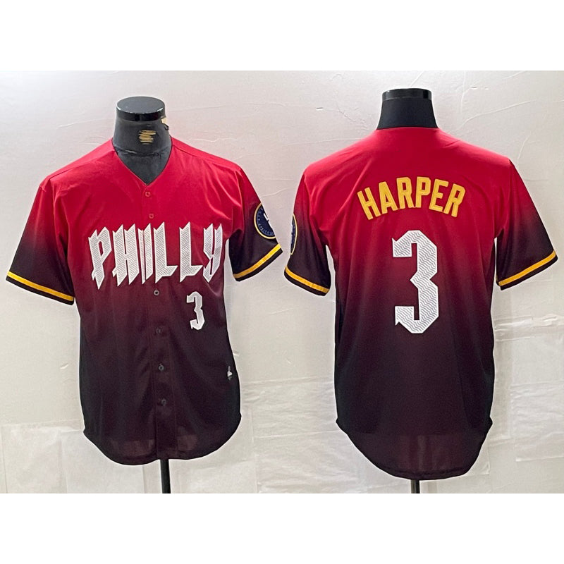 Philadelphia Phillies #3 Bryce Harper Red Jermy 2024 City Player Number Cool Base Jersey 2