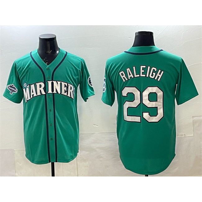 Seattle Mariners #29 Cal Raleigh Aqua Jermy With 2025 AL West Division Champions Patch Limited Stitched jersey