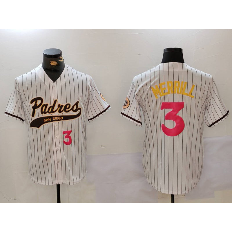 San Diego Padres #3 Jackson Merrill white Jermy Cool Base Stitched Jerseys