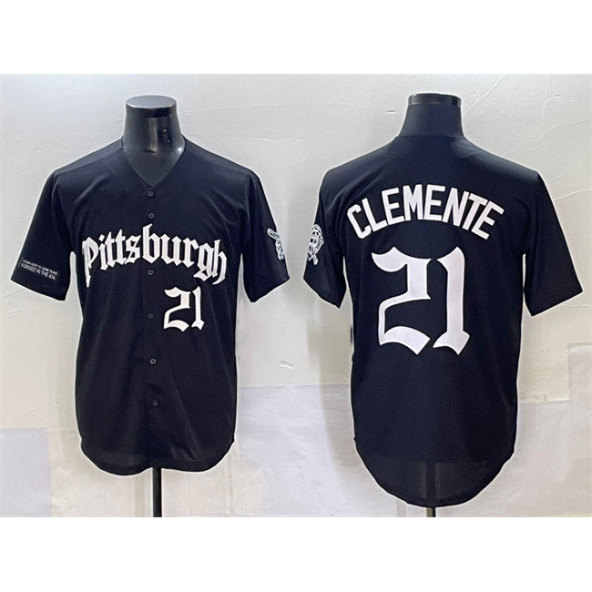 Pittsburgh Pirates #21 Roberto Clemente Black Jermy 'Gothic Steel City Edition' Vapor Limited Stitched Jersey