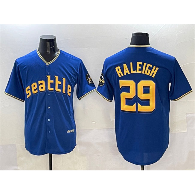Seattle Mariners #29 Cal Raleigh Royal Jermy City Connect Cool Base Stitched Jersey