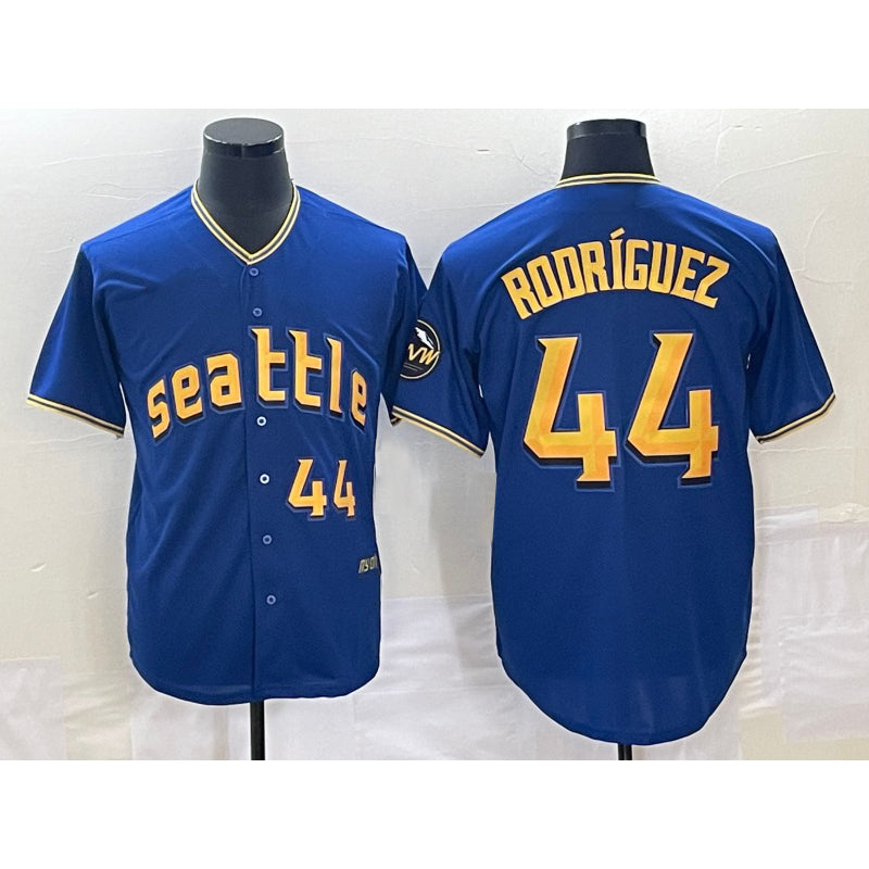 Seattle Mariners #44 Julio Rodriguez Number Blue Jermy 2023 City Connect Cool Base Stitched Jersey
