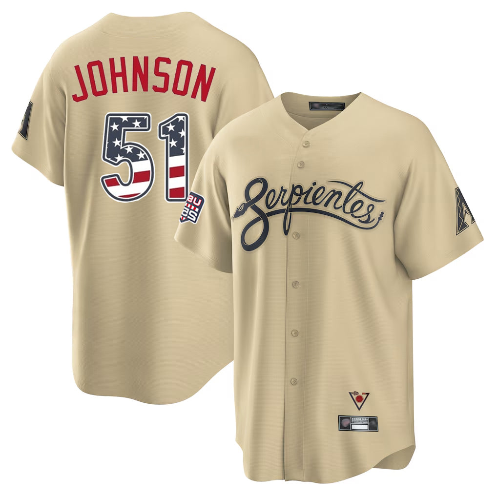 Arizona Diamondbacks #51 Randy Johnson Player Tan Jermy USA 250 Fourth of July Home Game Stitched Jerseys