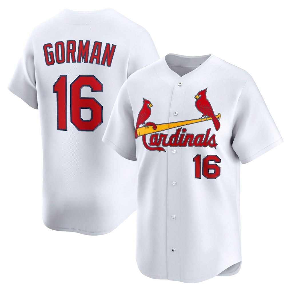 St. Louis Cardinals #16 Nolan Gorman White Jermy Home Limited Player Jersey