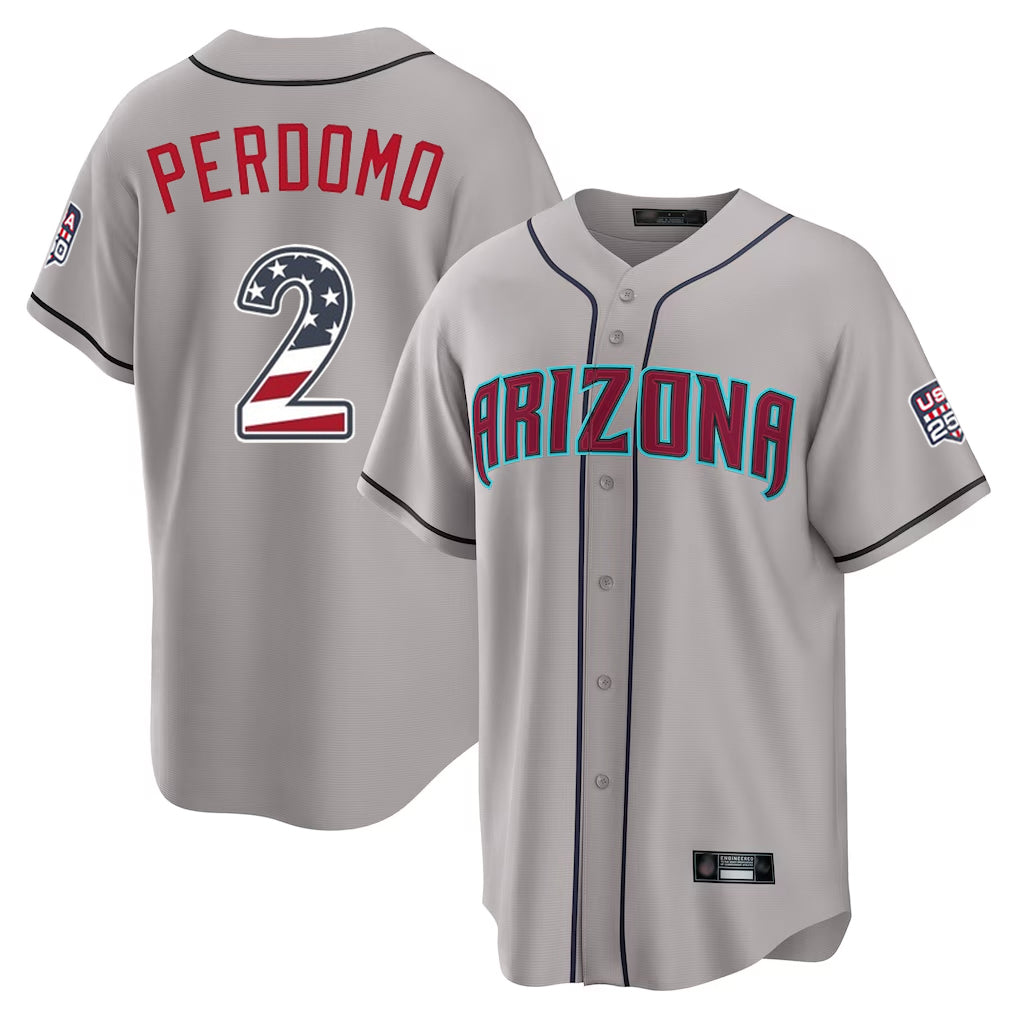 Arizona Diamondbacks #2 Geraldo Perdomo Player Gray Jermy USA 250 Fourth of July Home Game Stitched Jerseys