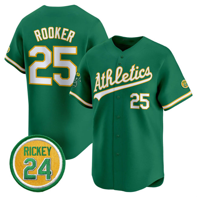 Oakland Athletics #25 Brent Rooker Green Jermy 2024 Limited With Rickey Henderson Patch Stitched Jersey