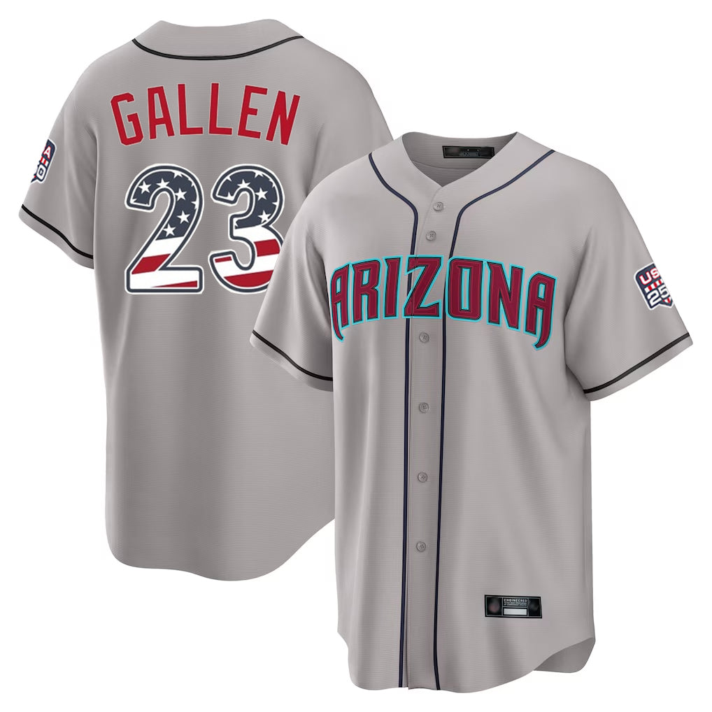 Arizona Diamondbacks #23 Zac Gallen Player Gray Jermy USA 250 Fourth of July Home Game Stitched Jerseys