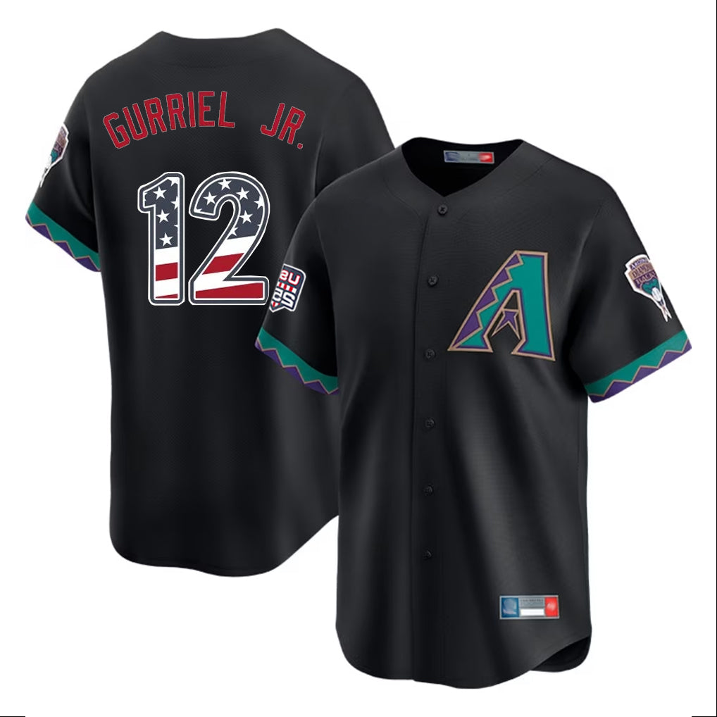 Arizona Diamondbacks #12 Lourdes Gurriel Jr Player Black Jermy USA 250 Fourth of July Home Game Stitched Jerseys