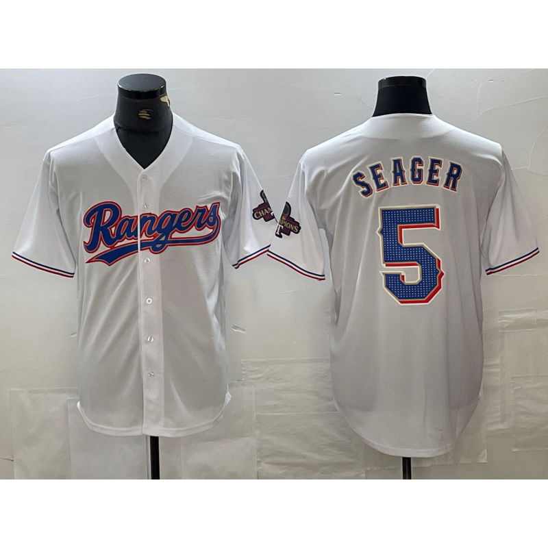 Texas Rangers #5 Corey Seager White Jermy 2023 World Series Champions Cool Base Jersey