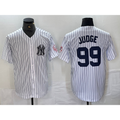 New York Yankees #99 Aaron Judge Name White Jermy With Patch 2024 Cool Base Stitched Jersey