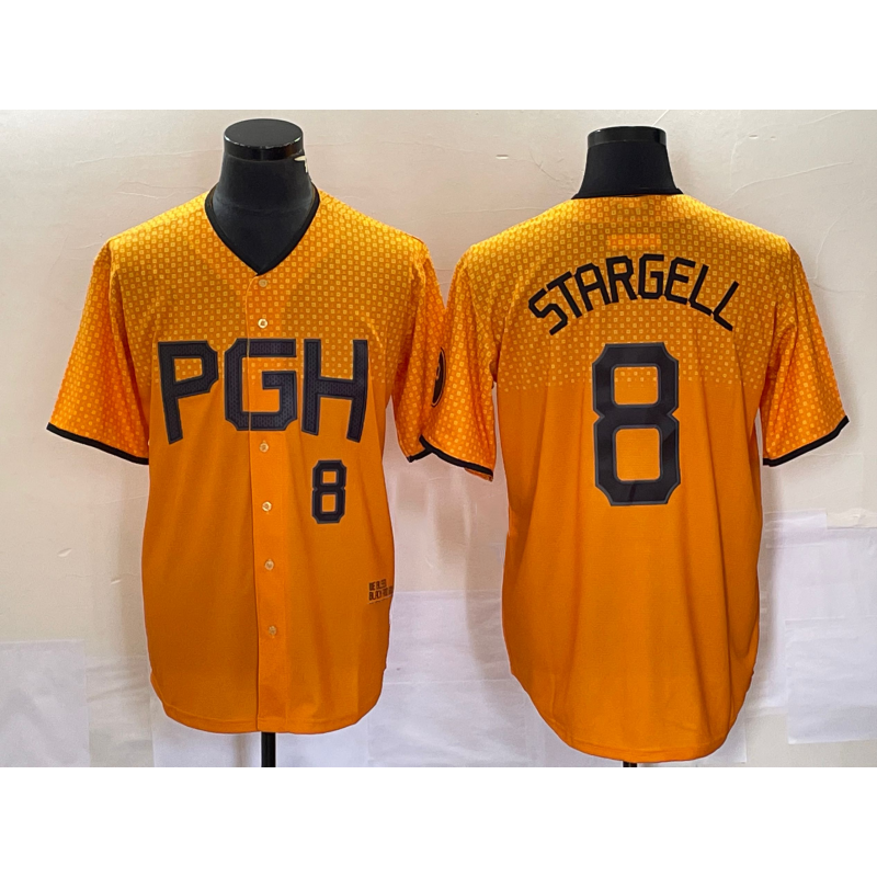Pittsburgh Pirates #8 Willie Stargell Number Gold Jermy 2023 City Connect Stitched Jersey 2