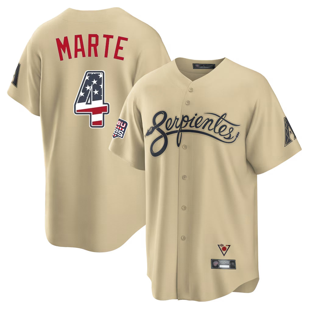 Arizona Diamondbacks #4 Ketel Marte Player Tan Jermy USA 250 Fourth of July Home Game Stitched Jerseys