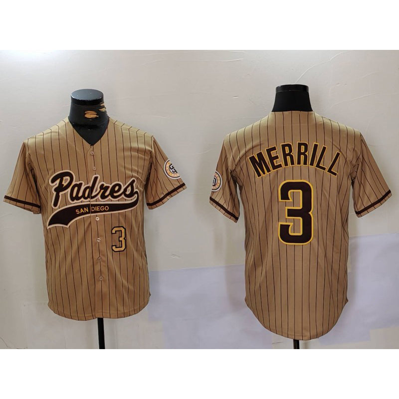 San Diego Padres #3 Jackson Merrill Tan Jermy 2023 Cool Base Stitched Jerseys