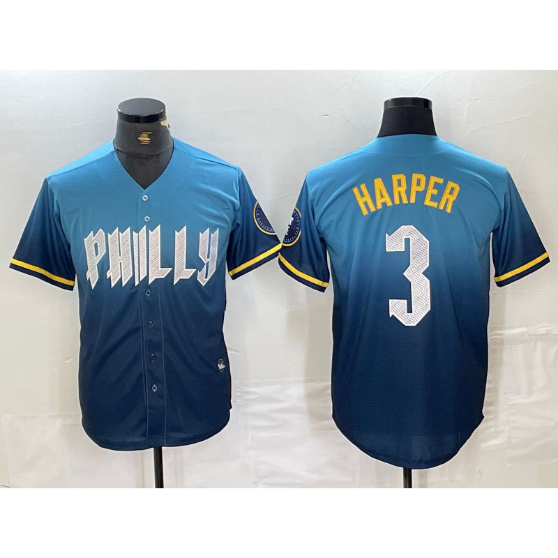 Philadelphia Phillies #3 Bryce Harper Blue Jermy 2024 City Connect Limited Stitched Jersey