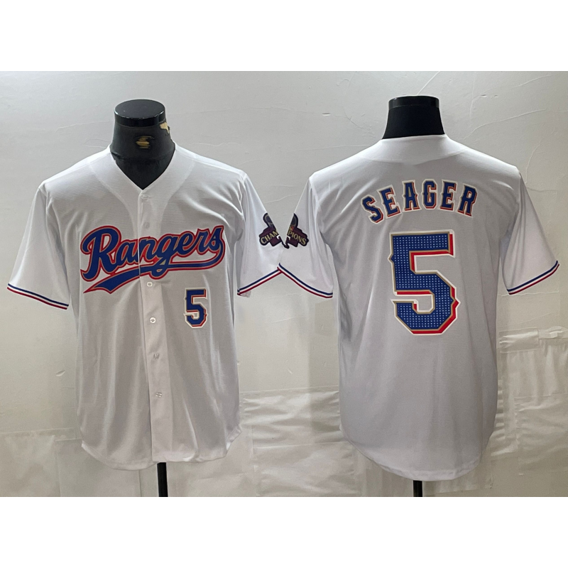 Texas Rangers #5 Corey Seager Number White Jermy 2024 Gold Collection Limited Cool Base Jersey