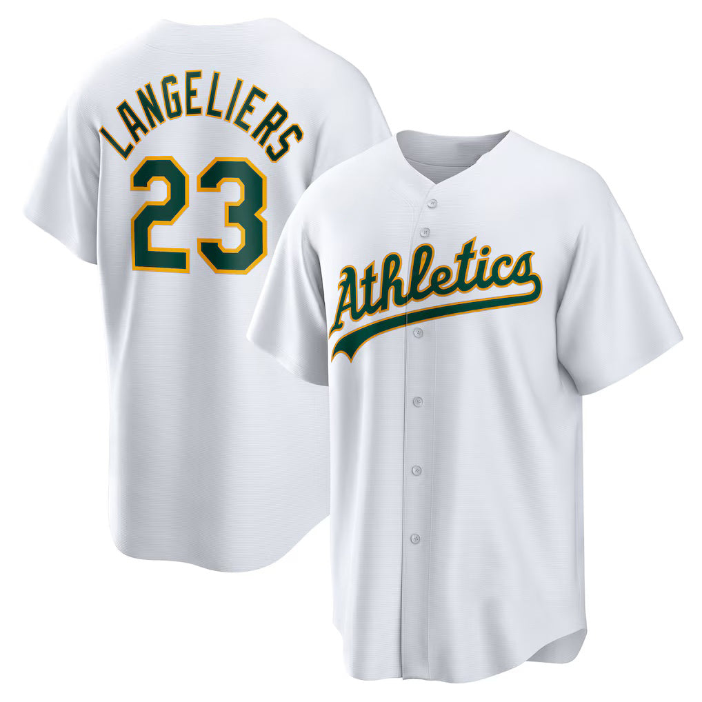 Oakland Athletics #23 Shea Langeliers White Jermy Home Replica Jersey