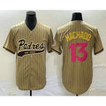 San Diego Padres #13 Manny Machado Tan Jermy Pinstripe 2023 City Connect Cool Base Stitched Jersey 2