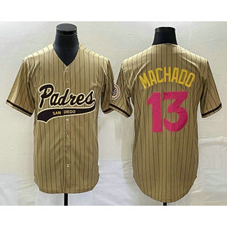 San Diego Padres #13 Manny Machado Tan Jermy Pinstripe 2023 City Connect Cool Base Stitched Jersey 2