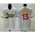 San Diego Padres #13 Manny Machado White Jermy Pinstripe 2023 City Connect Cool Base Stitched Jersey 2