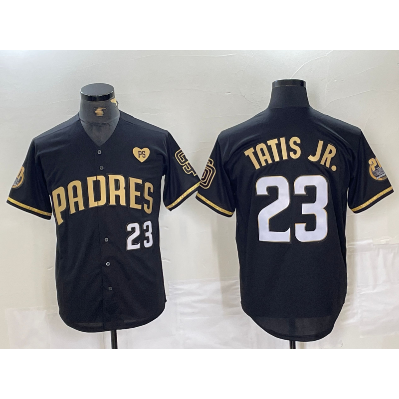 San Diego Padres #23 Fernando Tatis Jr Black Gold Jermy With Patch Cool Base Stitched Jersey