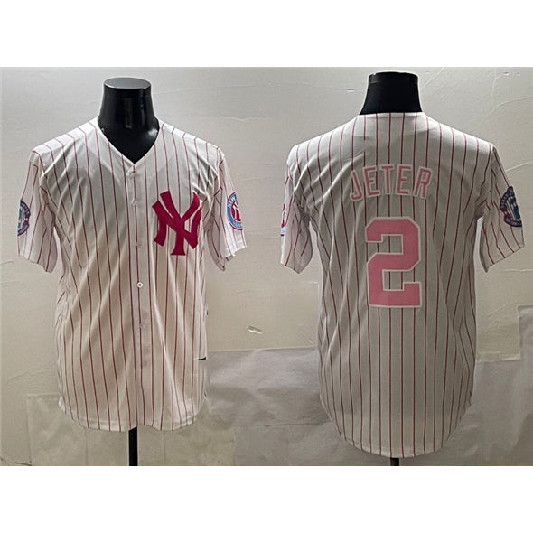 New York Yankees #2 Derek Jeter Pink Jermy With Patch Limited Stitched Jersey