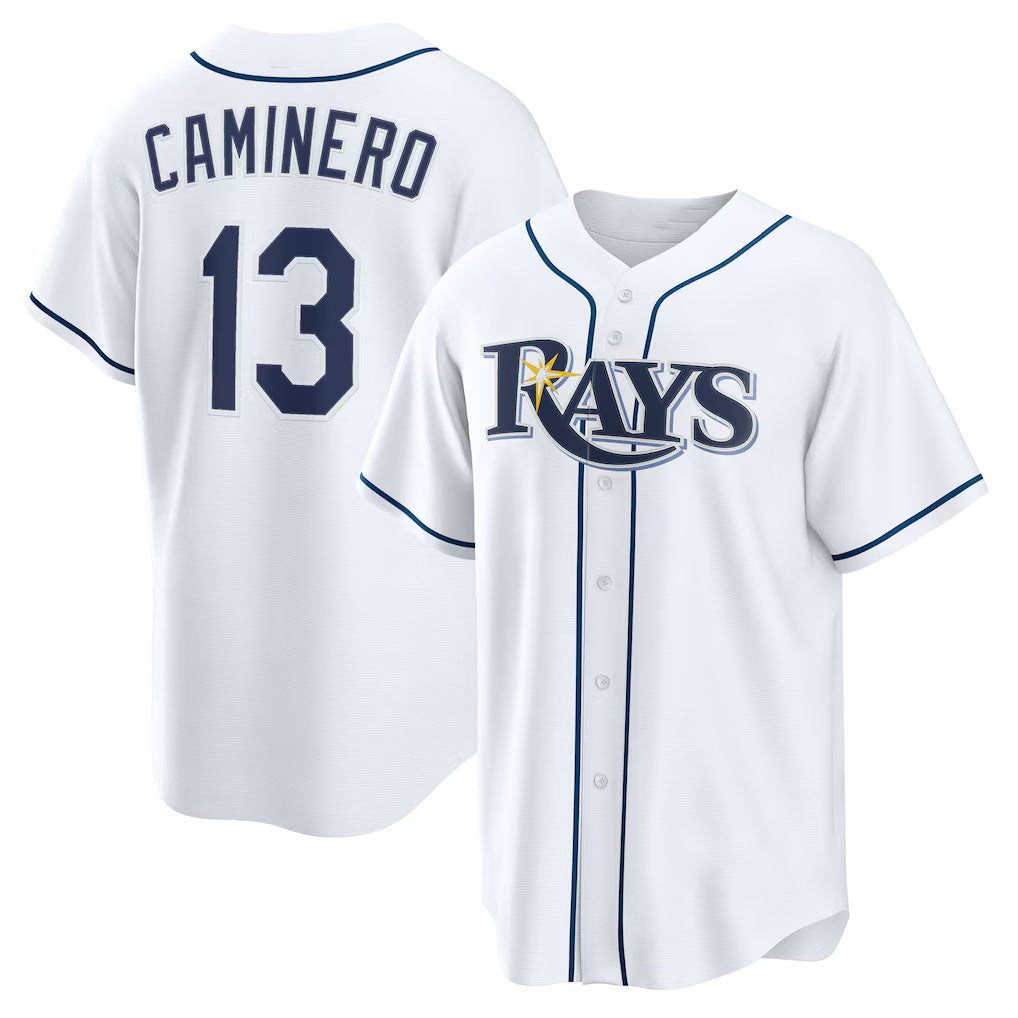Tampa Bay Rays #13 Junior Caminero White Jermy Home Replica Jersey