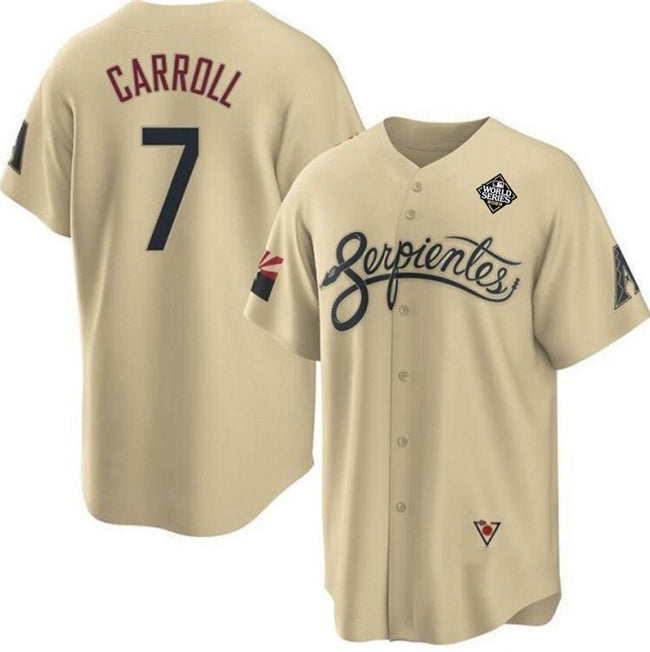 Arizona Diamondbacks #7 Corbin Carroll Gold Jermy 2023 World Series City Connect Cool Base Stitched Jersey