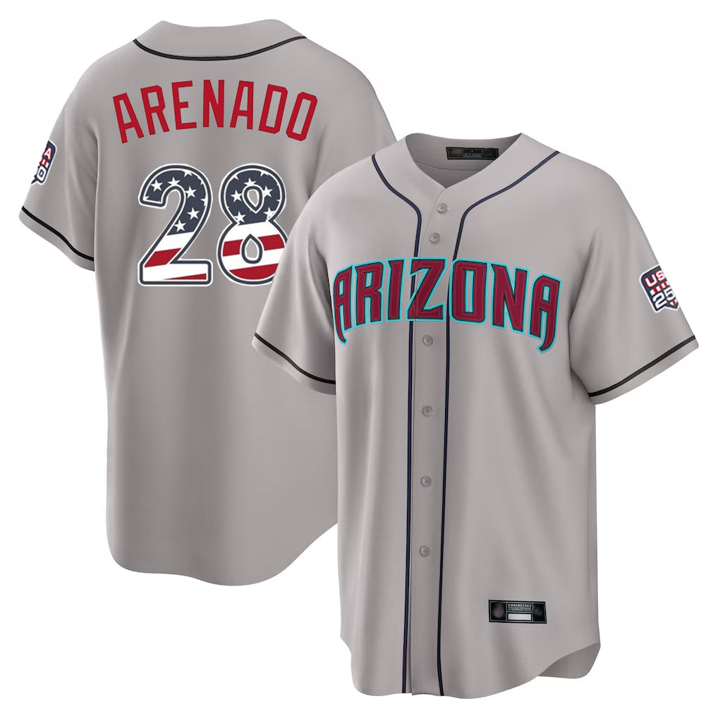 Arizona Diamondbacks #28 Nolan Arenado Player Gray Jermy USA 250 Fourth of July Home Game Stitched Jerseys