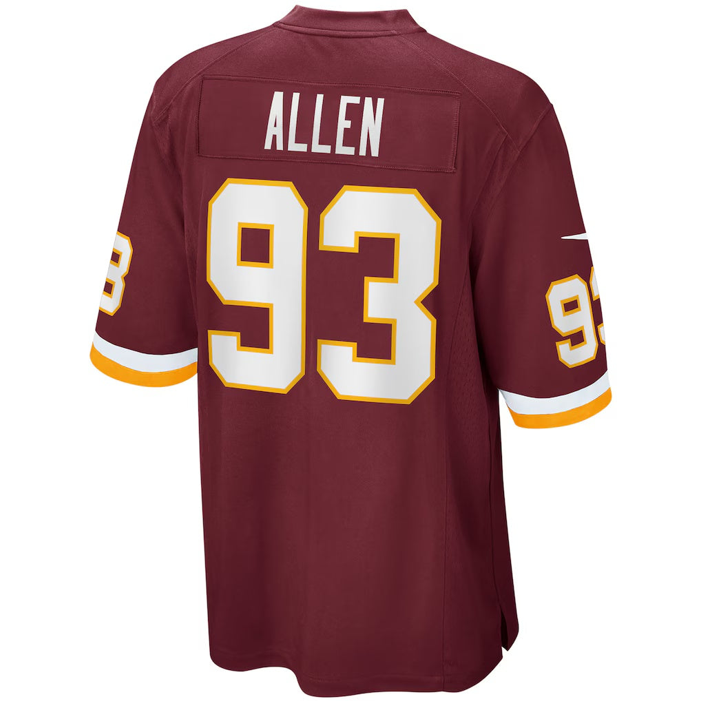 W.Football Team #93 Jonathan Allen Burgundy Jermy Home Game Jersey
