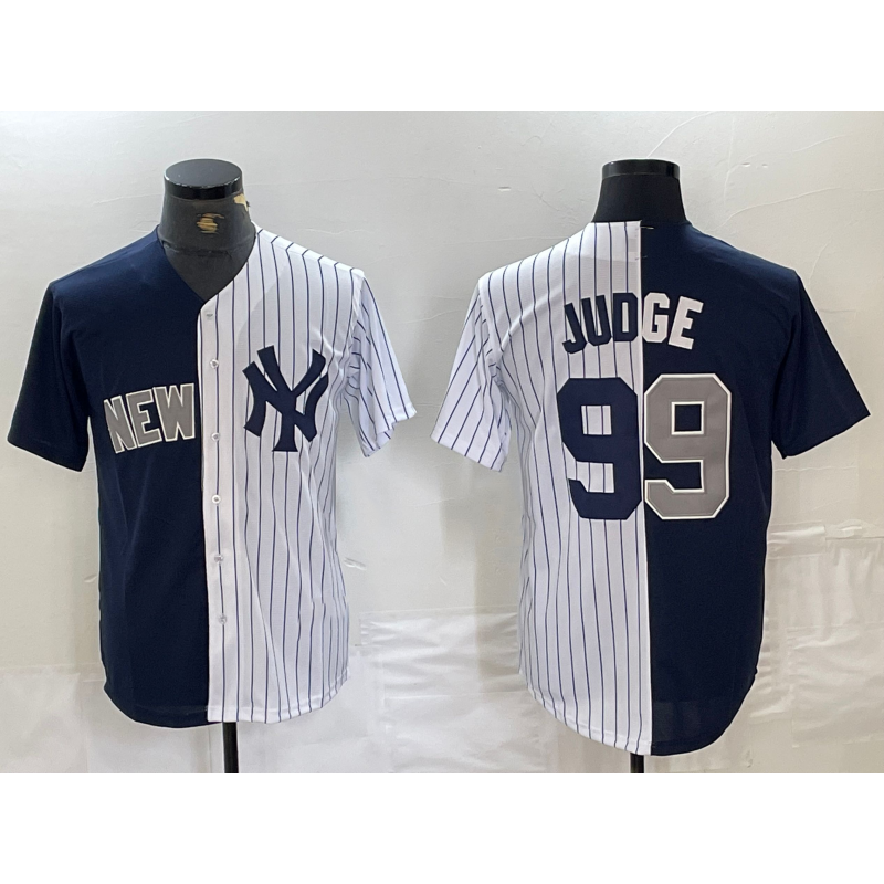 New York Yankees #99 Aaron Judge Navy White Jermy Split Stitched Jersey