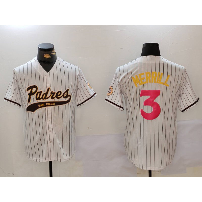 San Diego Padres #3 Jackson Merrill white Jermy Cool Base Stitched Jersey 2