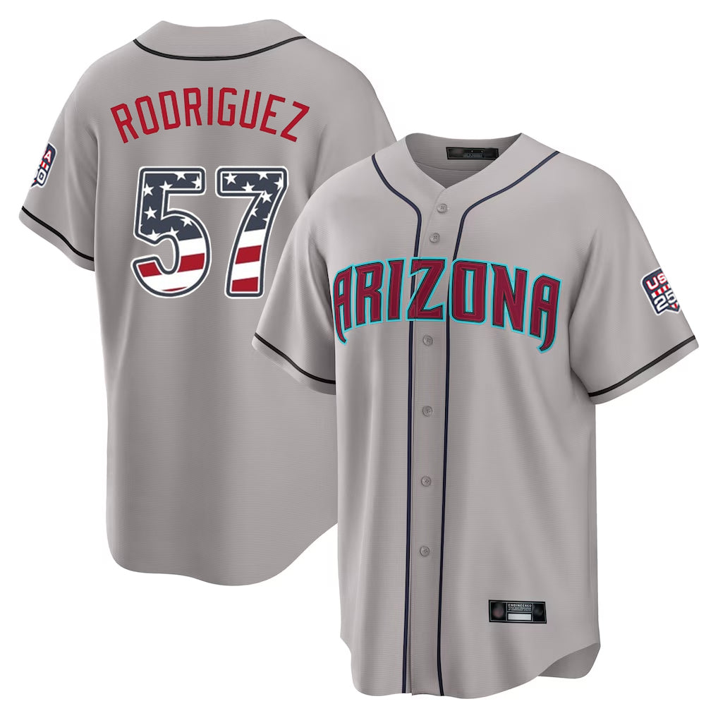 Arizona Diamondbacks #57 Eduardo Rodriguez Player Gray Jermy USA 250 Fourth of July Home Game Stitched Jerseys