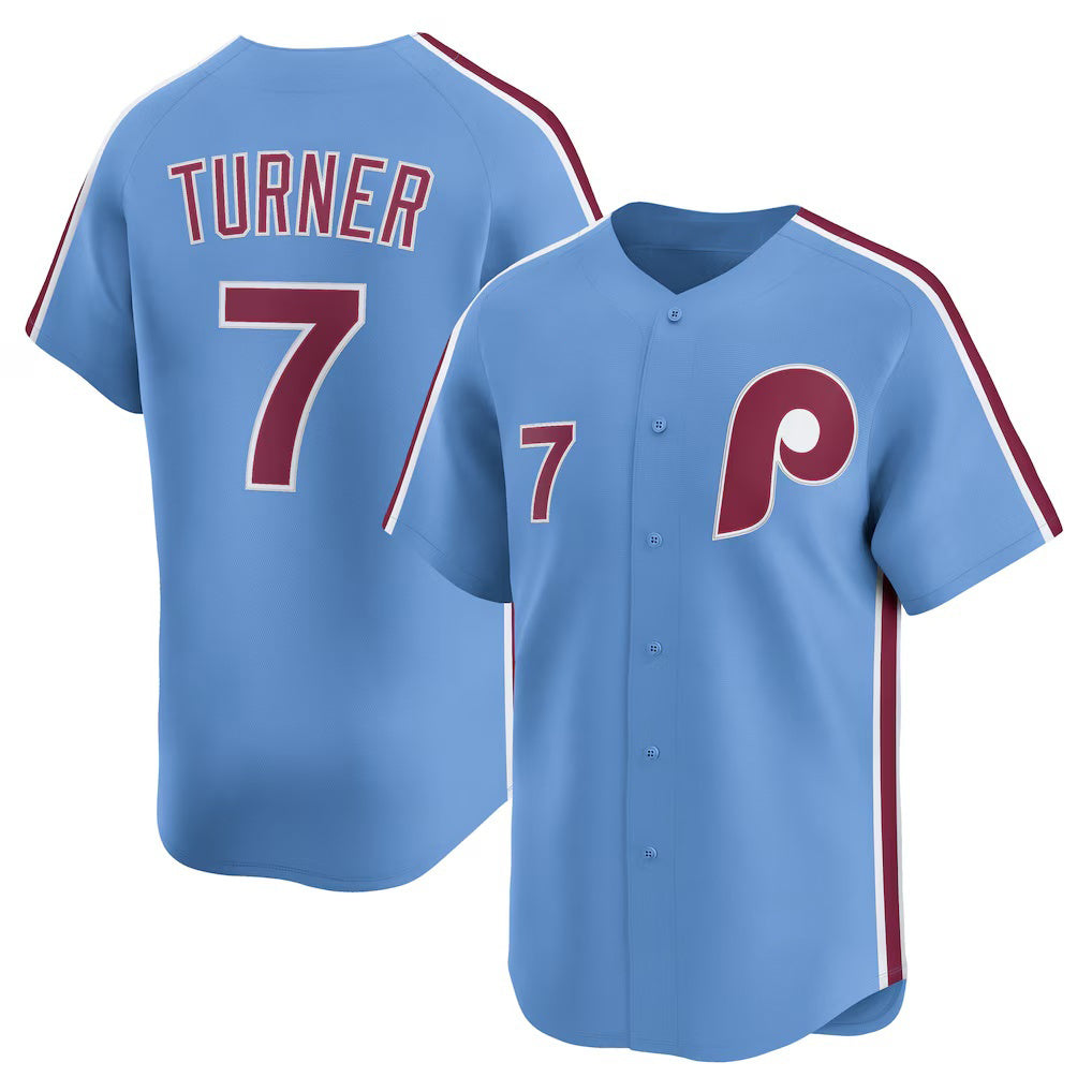 Philadelphia Phillies #7 Trea Turner Light Blue Jermy Alternate Limited Player Jersey