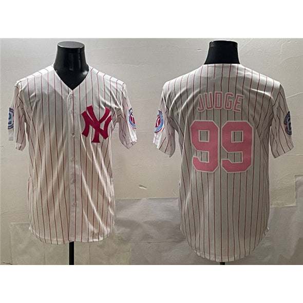 New York Yankees #99 Aaron Judge Pink Jermy With Patch Limited Stitched Jersey