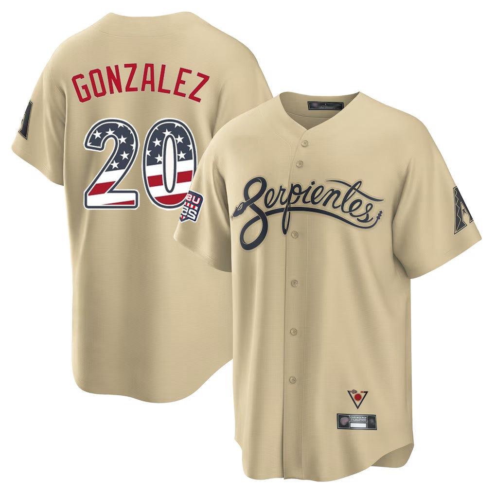 Arizona Diamondbacks #20 Luis Gonzalez Player Tan Jermy USA 250 Fourth of July Home Game Stitched Jerseys