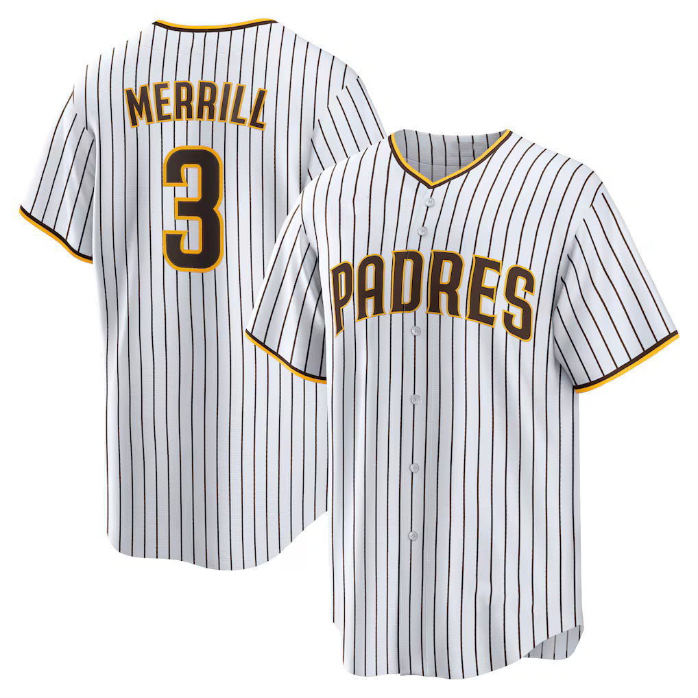 San Diego Padres #3 Jackson Merrill White Jermy Home Replica Jersey