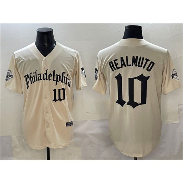 Philadelphia Phillies #10 J.T. Realmuto Cream Jermy Gothic Vapor Limited Stitched Jersey