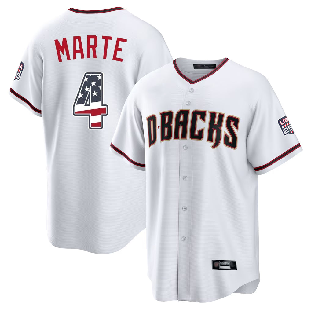Arizona Diamondbacks #4 Ketel Marte Player White Jermy USA 250 Fourth of July Home Game Stitched Jerseys