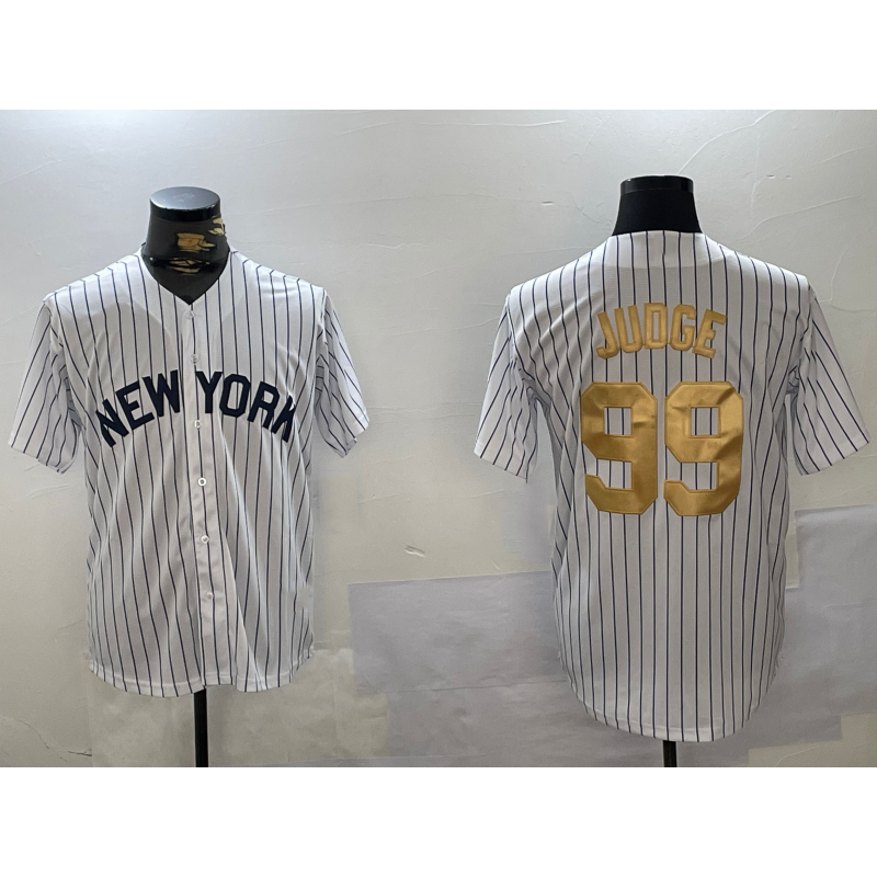 New York Yankees #99 Aaron Judge White Jermy Pinstripe Fashion Cool Base Jersey 2