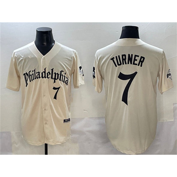 Philadelphia Phillies #7 Trea Turner Cream Jermy Gothic Vapor Limited Stitched Jersey