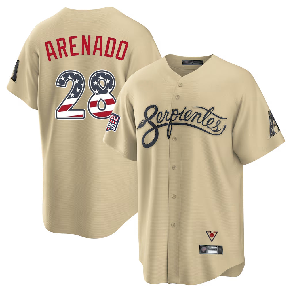 Arizona Diamondbacks #28 Nolan Arenado Player Tan Jermy USA 250 Fourth of July Home Game Stitched Jerseys