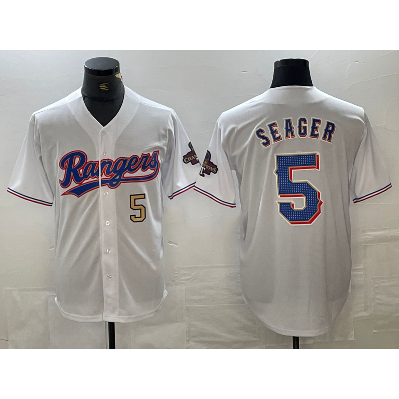 Texas Rangers #5 Corey Seager Number White Jermy 2023 World Series Champions Cool Base Jerseys