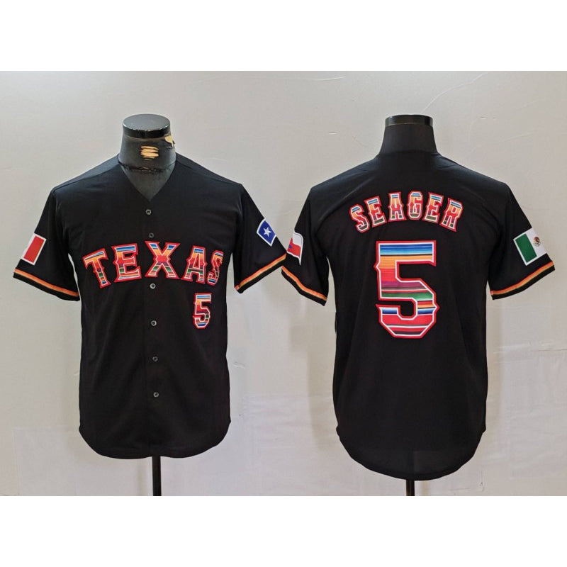 Texas Rangers #5 Corey Seager Black Jermy Rainbow Mexico Cool Base Stitched Jersey