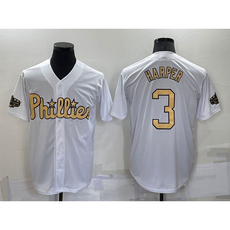 Philadelphia Phillies #3 Bryce Harper White Jermy 2022 All Star Stitched Cool Base Jersey
